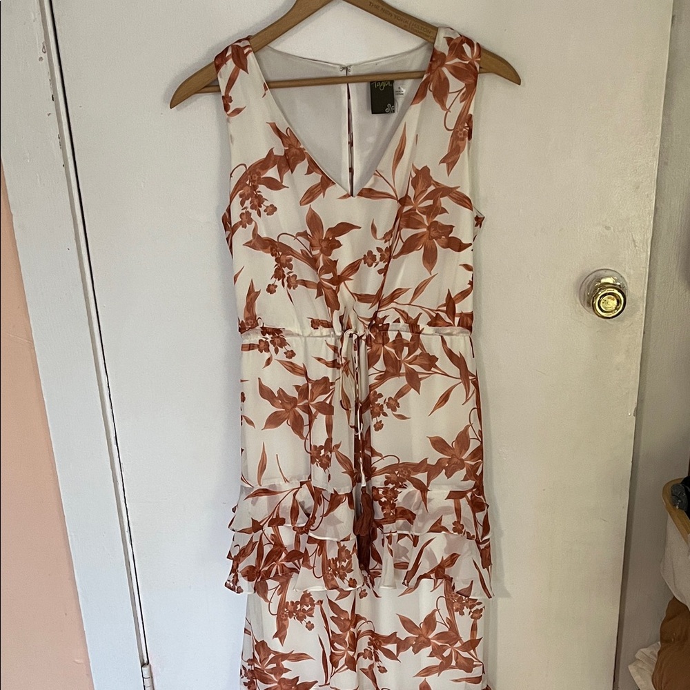 Taylor White Maxi Dress with Rust Floral Print